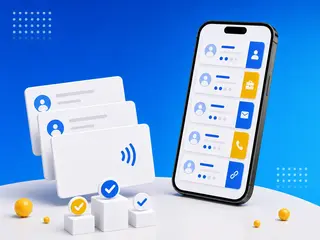 Smartphone comparing digital business card app options with NFC card accents