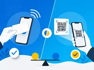 NFC card and QR code scanning comparison with phones and check marks