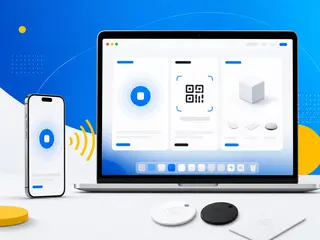 Mac and iPhone showing NFC.cool app panels for NFC and QR workflows