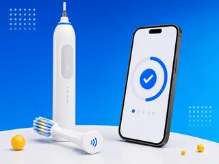 Electric toothbrush head NFC tag being reset with a phone