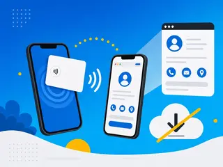 Two phones sharing a digital business card without an app download