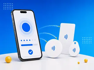 iPhone writing data to blank NFC tags with progress and check icons